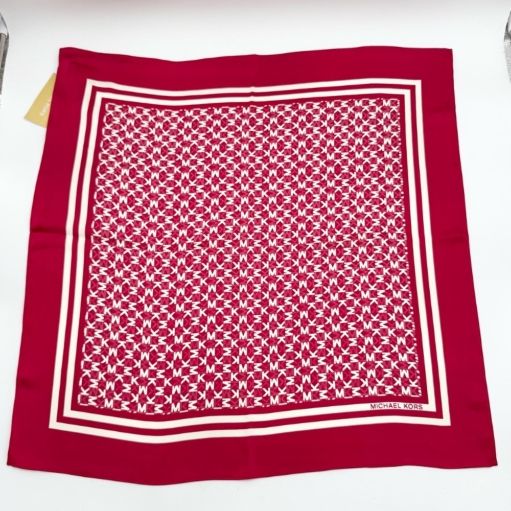 Michael Kors Signature Logo Dark Raspberry and White Scarf NWT
